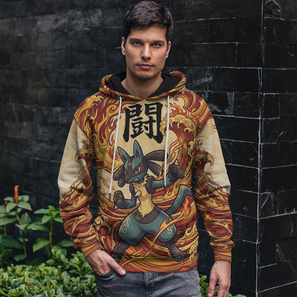 Anime PKM Lucario Japanese Kanji Aesthetic All Over Printed Sweatshirt Hoodie Zip Hoodie T-Shirt