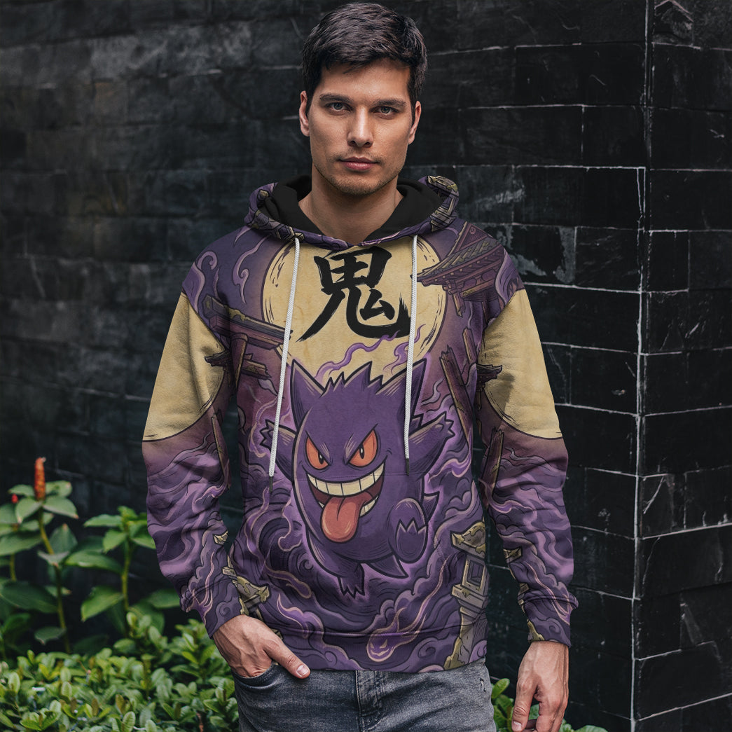 Anime PKM Gengar Japanese Kanji Aesthetic All Over Printed Sweatshirt Hoodie Zip Hoodie T-Shirt