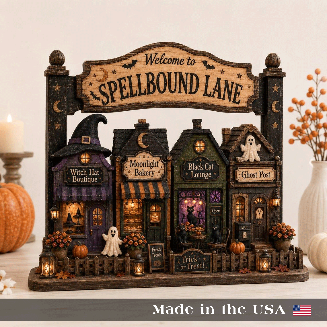 Personalized Halloween Haunted House Custom Title 3-Layer Wooden Block