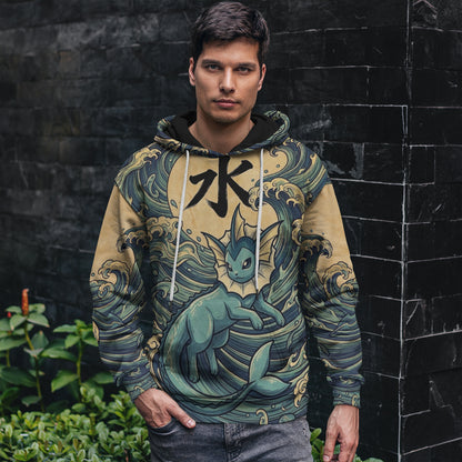 Anime PKM Vaporeon Japanese Kanji Aesthetic All Over Printed Sweatshirt Hoodie Zip Hoodie T-Shirt