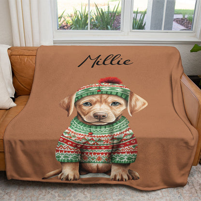 Personalized Pup In Ugly Sweater Custom Soft Blanket