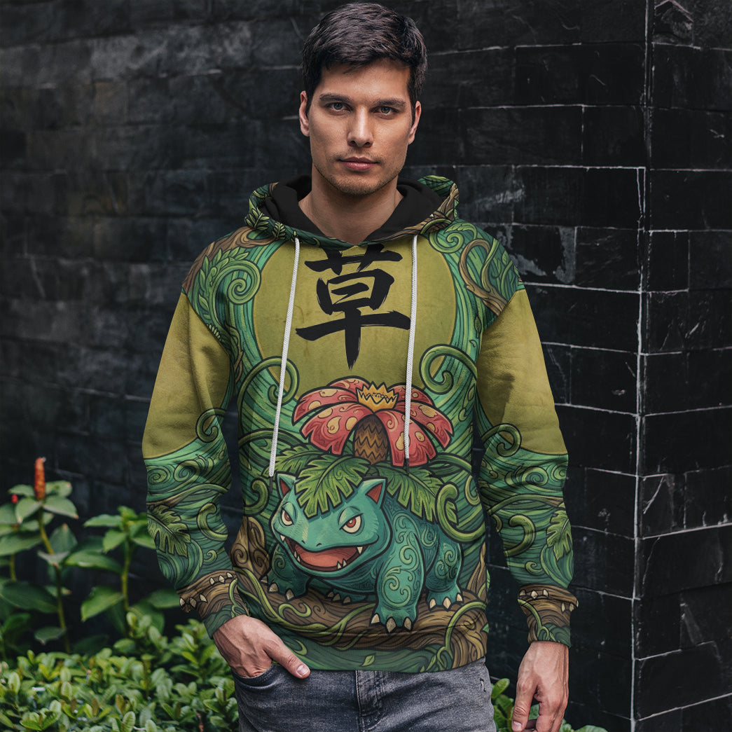 Anime PKM Venusaur Japanese Kanji Aesthetic All Over Printed Sweatshirt Hoodie Zip Hoodie T-Shirt