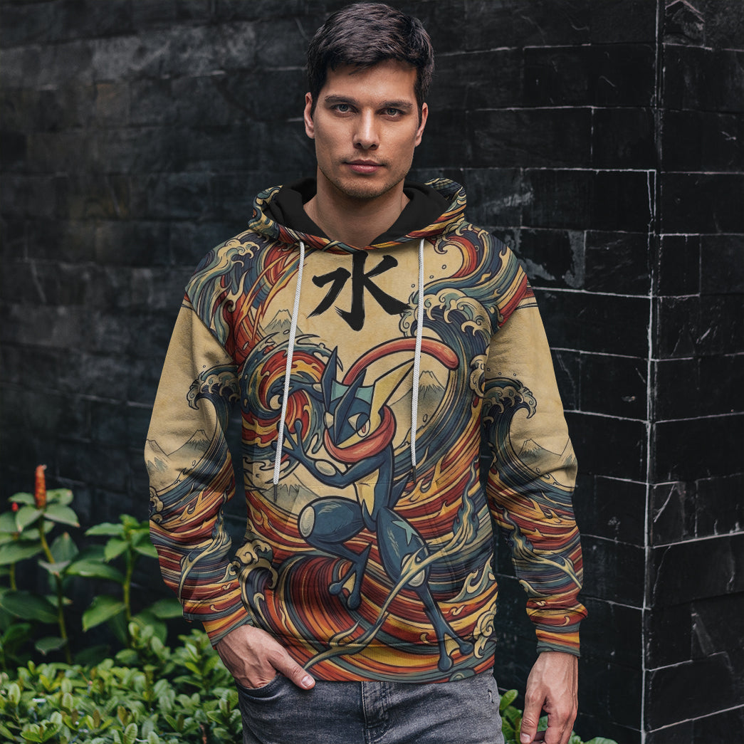 Anime PKM Greninja Japanese Kanji Aesthetic All Over Printed Sweatshirt Hoodie Zip Hoodie T-Shirt