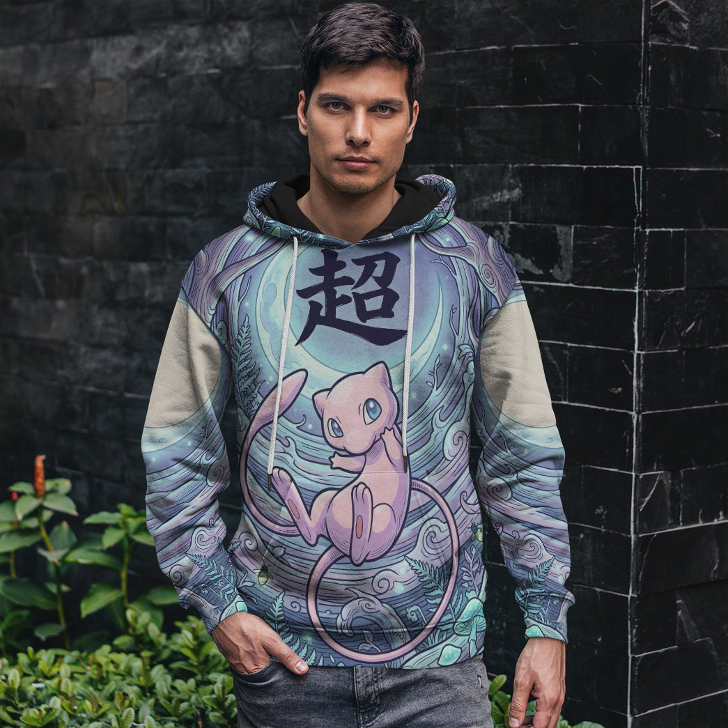 Anime PKM Mew Japanese Kanji Aesthetic All Over Printed Sweatshirt Hoodie Zip Hoodie T-Shirt