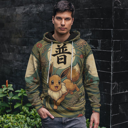 Anime PKM Eevee Japanese Kanji Aesthetic All Over Printed Sweatshirt Hoodie Zip Hoodie T-Shirt