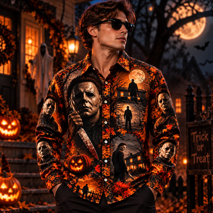 Halloween Michael Myers AOP Long Sleeve Shirt With Pocket