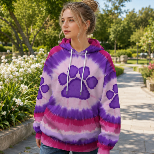 Purple Paw Swirl Tie Dye Cat Printed Hoodie Sweatshirt T-Shirt