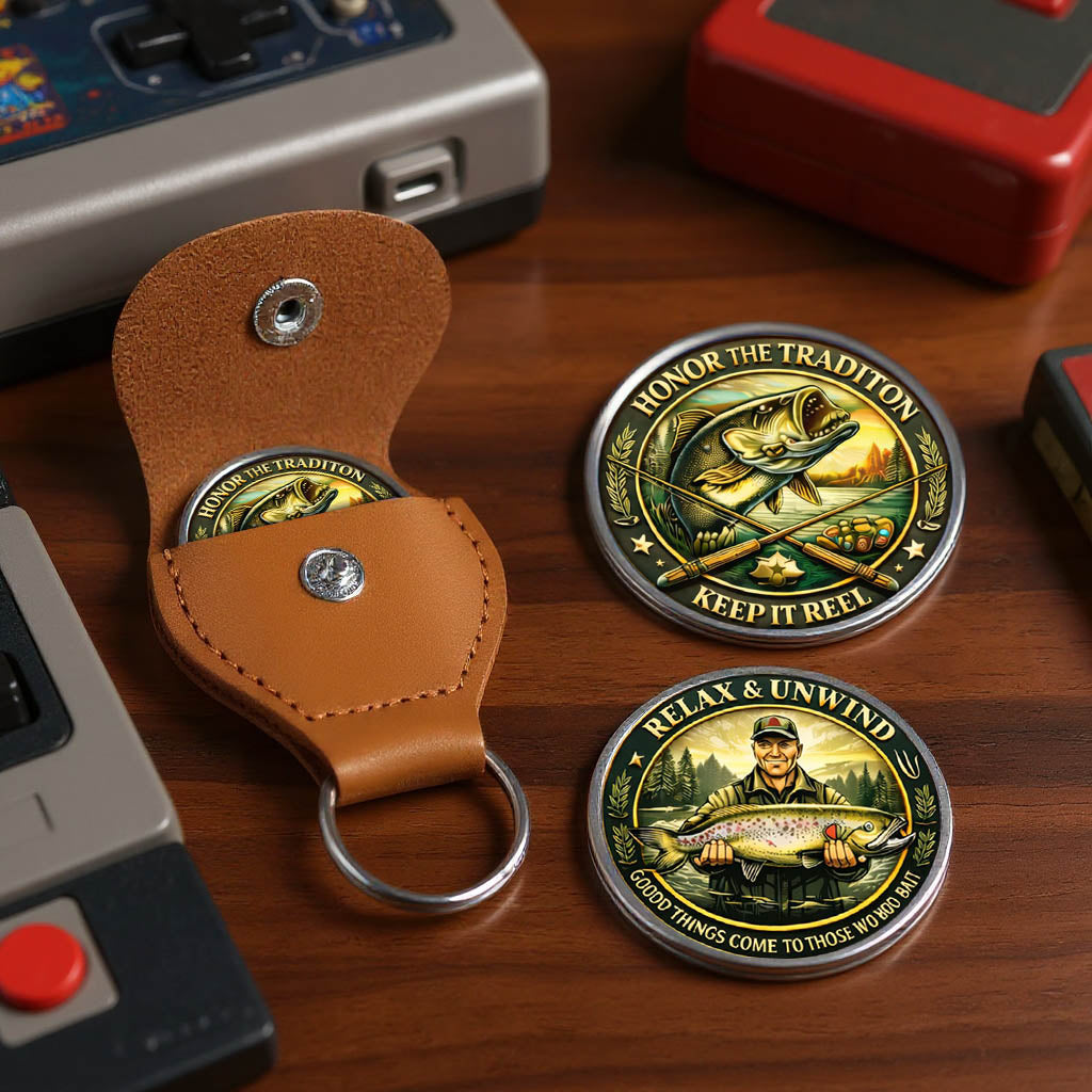 Keep It Reel Printed Commemorative Coin With Pocket Hug Leather Keychain