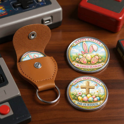 Happy Easter Printed Commemorative Coin With Pocket Hug Leather Keychain