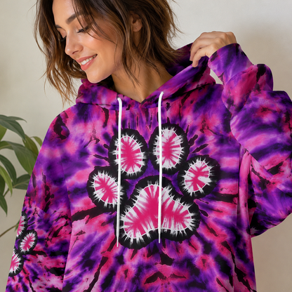 Pink Paw Galaxy Tie Dye Printed Hoodie Sweatshirt T-Shirt