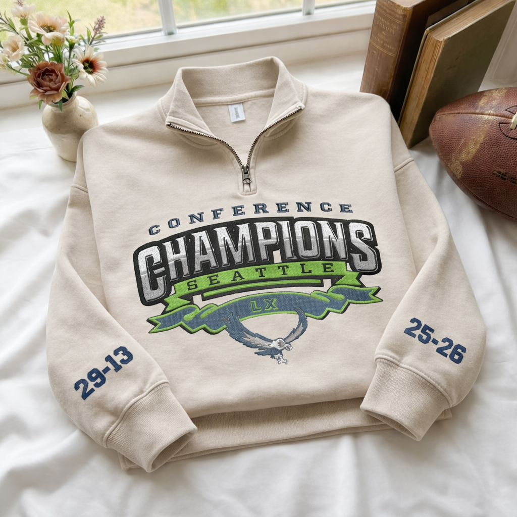 Embroidered Seattle Seahawks The Champions Quarter-Zip Sweatshirt, Hoodie Sweatshirt T-Shirt