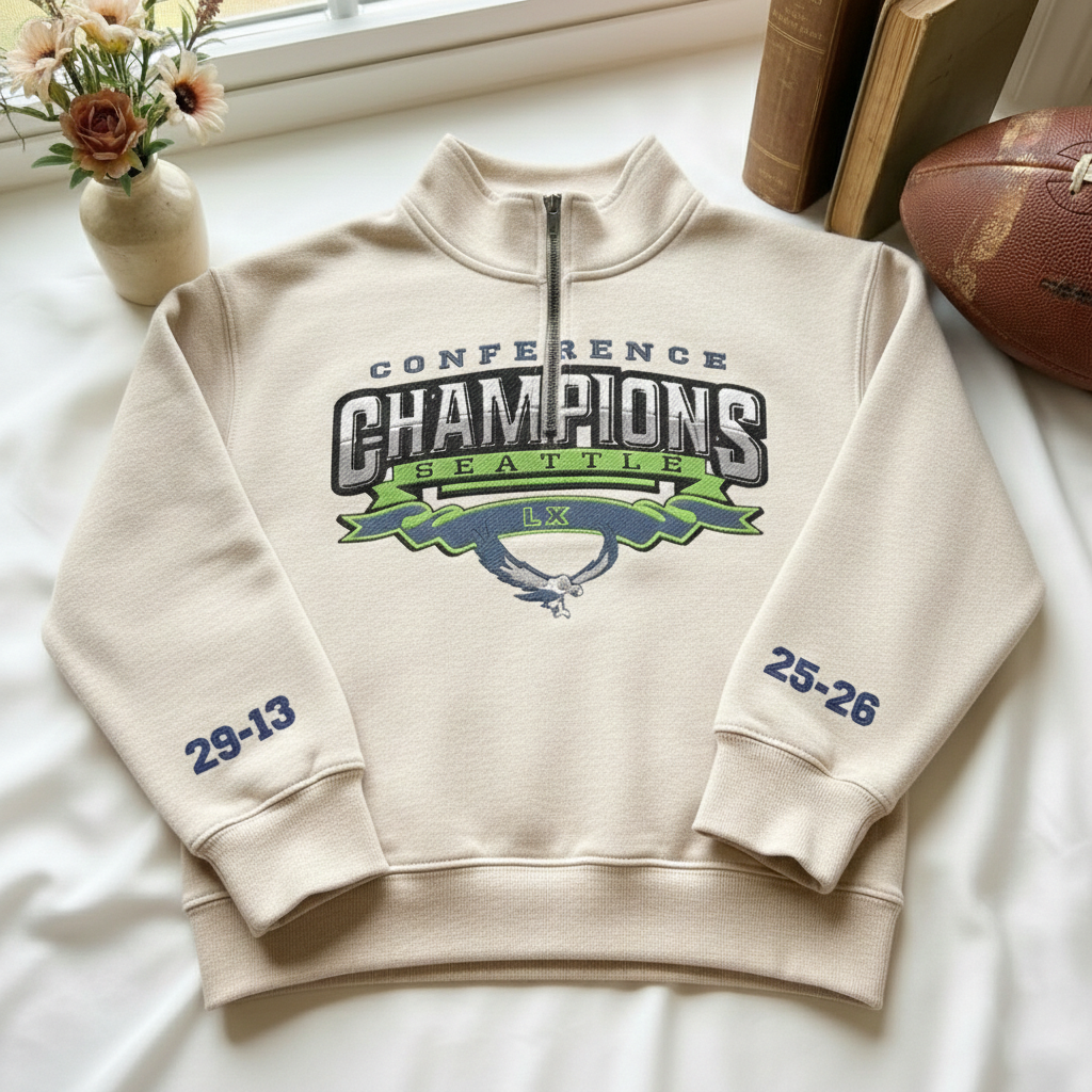 Embroidered Seattle Seahawks The Champions Quarter-Zip Sweatshirt, Hoodie Sweatshirt T-Shirt