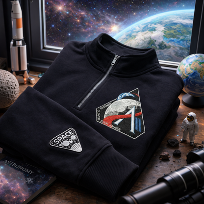 Embroidered Space Quarter-Zip Sweatshirt, Hoodie Sweatshirt T-Shirt