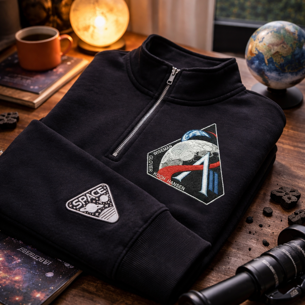 Embroidered Space Quarter-Zip Sweatshirt, Hoodie Sweatshirt T-Shirt