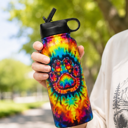 Tie-Dye Pet Paw Print Insulated Water Bottle