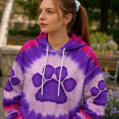 Purple Paw Swirl Tie Dye Cat Printed Hoodie Sweatshirt T-Shirt