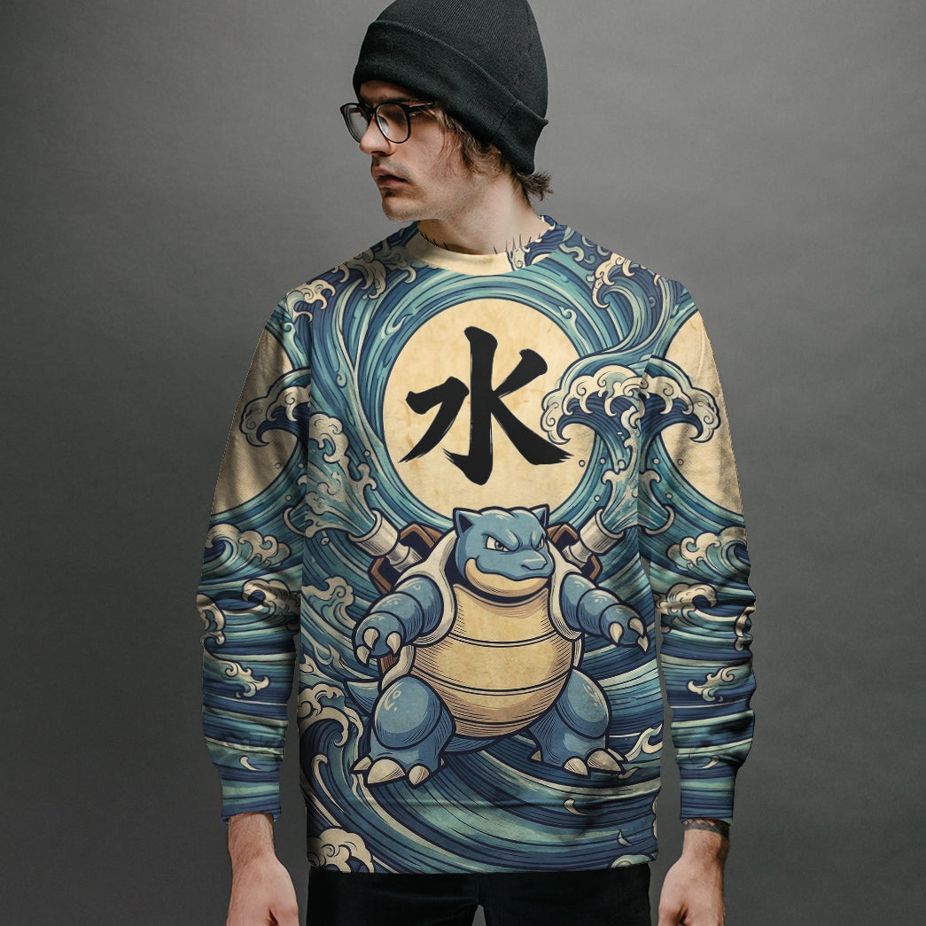 Anime PKM Blastoise Japanese Kanji Aesthetic All Over Printed Sweatshirt Hoodie Zip Hoodie T-Shirt