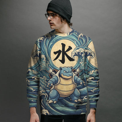 Anime PKM Blastoise Japanese Kanji Aesthetic All Over Printed Sweatshirt Hoodie Zip Hoodie T-Shirt