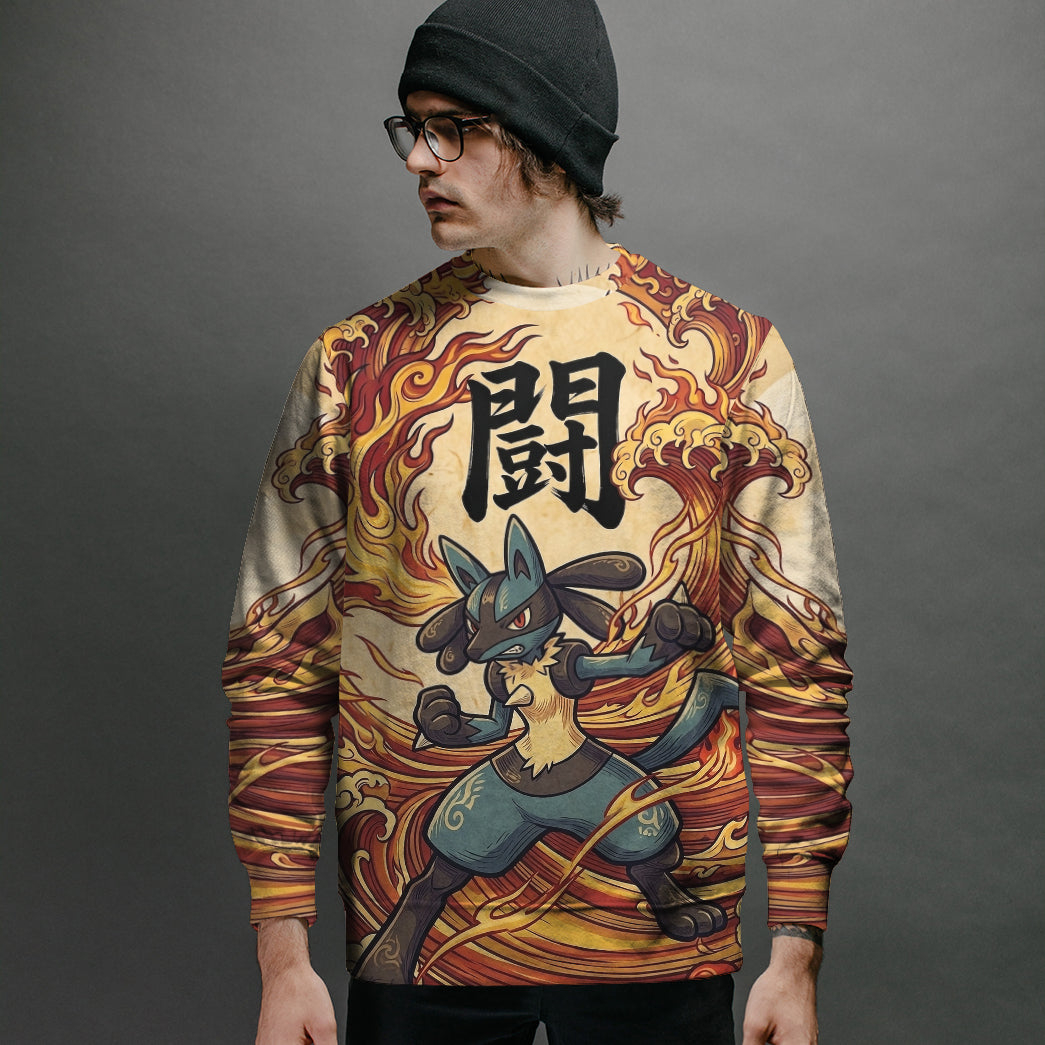 Anime PKM Lucario Japanese Kanji Aesthetic All Over Printed Sweatshirt Hoodie Zip Hoodie T-Shirt