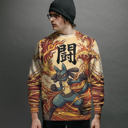 Anime PKM Lucario Japanese Kanji Aesthetic All Over Printed Sweatshirt Hoodie Zip Hoodie T-Shirt