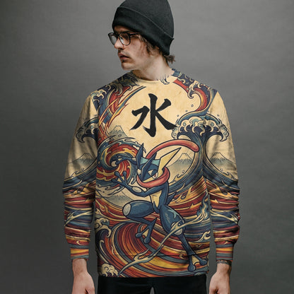 Anime PKM Greninja Japanese Kanji Aesthetic All Over Printed Sweatshirt Hoodie Zip Hoodie T-Shirt