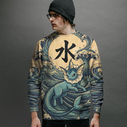 Anime PKM Vaporeon Japanese Kanji Aesthetic All Over Printed Sweatshirt Hoodie Zip Hoodie T-Shirt