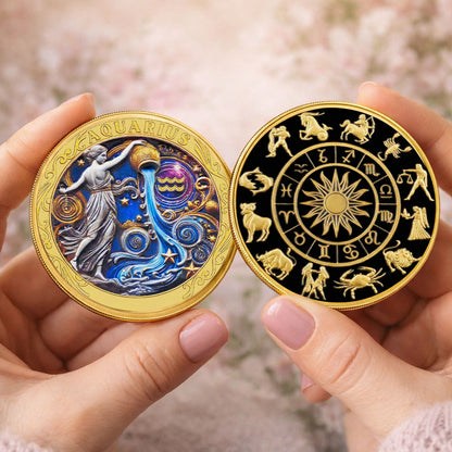 Tarot Zodiac Aquarius Sign Printed Commemorative Coin