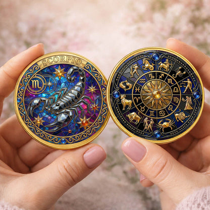 Tarot Zodiac Scorpio Sign Stained Glass Printed Commemorative Coin