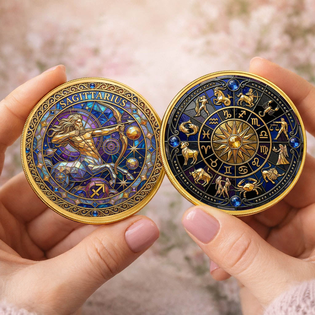 Tarot Zodiac Sagittarius Sign Stained Glass Printed Commemorative Coin