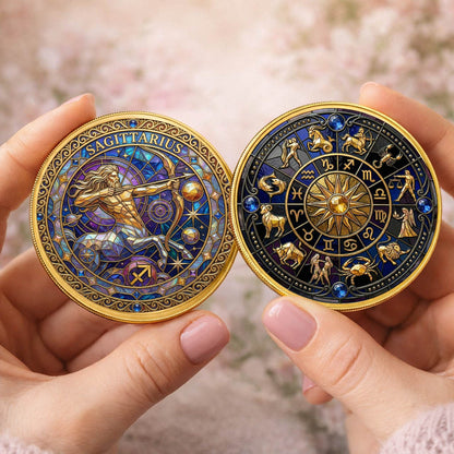 Tarot Zodiac Sagittarius Sign Stained Glass Printed Commemorative Coin