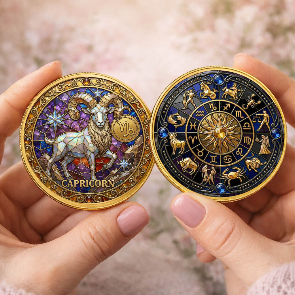 Tarot Zodiac Capricorn Sign Stained Glass Printed Commemorative Coin