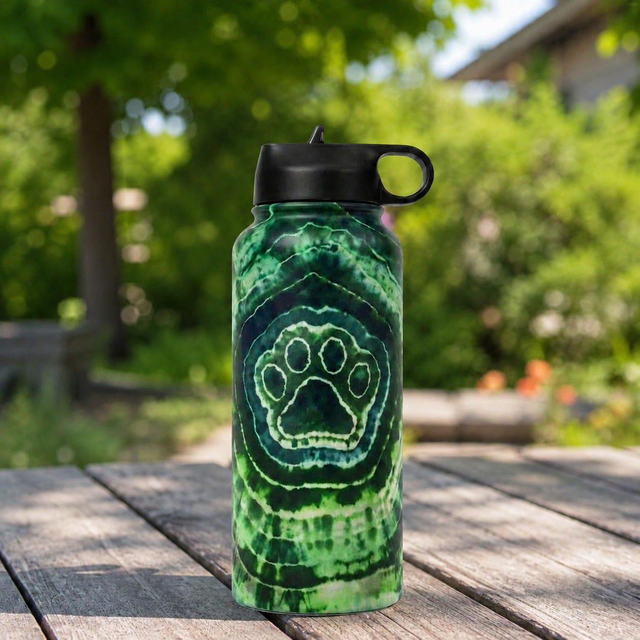 Tie-Dye Pet Paw Print Insulated Water Bottle