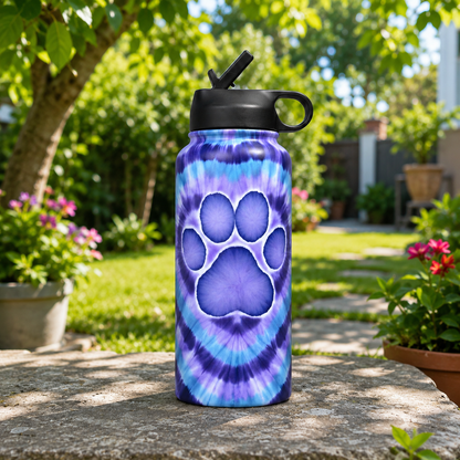 Tie-Dye Pet Paw Print Insulated Water Bottle