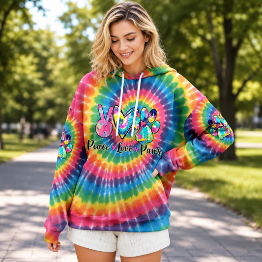 Peace Love Paws Rainbow Swirl Hoodie Sweatshirt T-Shirt