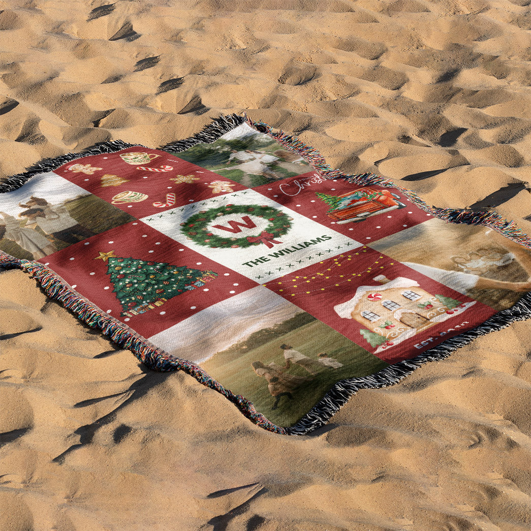 Personalized Christmas Blanket Family Name And Photos Throw Blanket