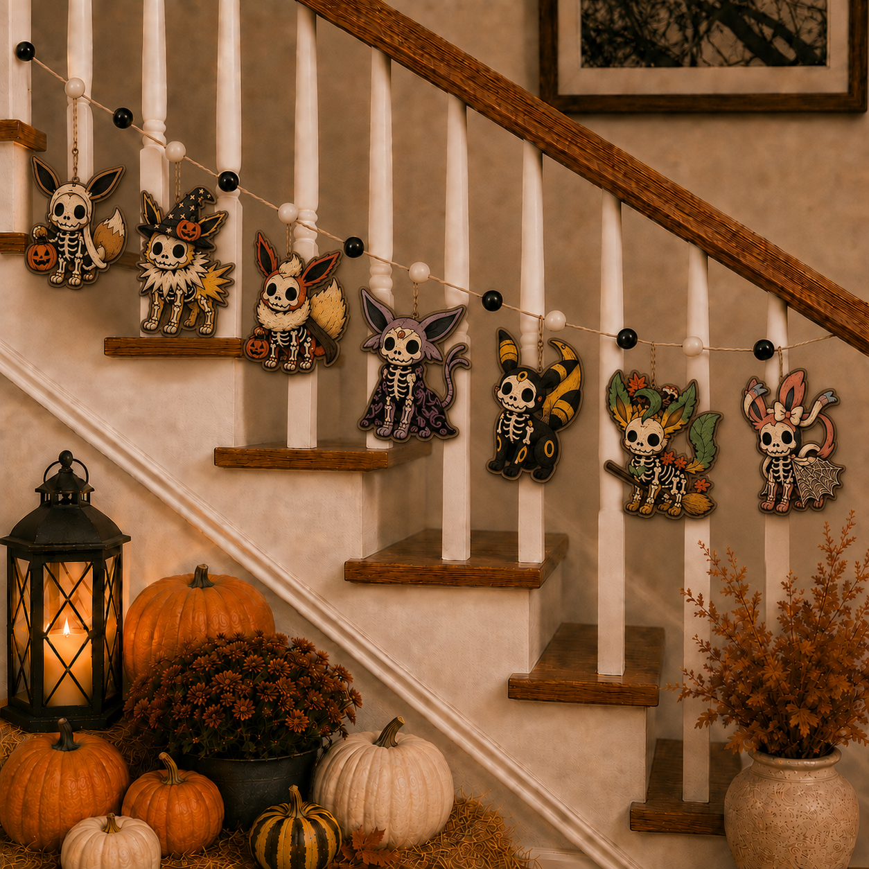 Halloween Personalized PKM Skeleton Wooden Garland