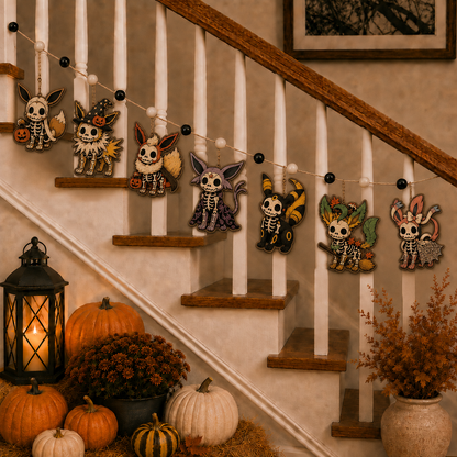 Halloween Personalized PKM Skeleton Wooden Garland