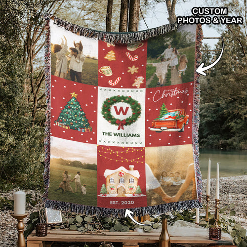 Personalized Christmas Blanket Family Name And Photos Throw Blanket