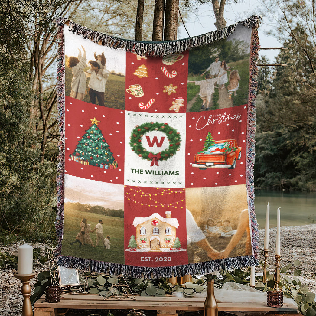 Personalized Christmas Blanket Family Name And Photos Throw Blanket