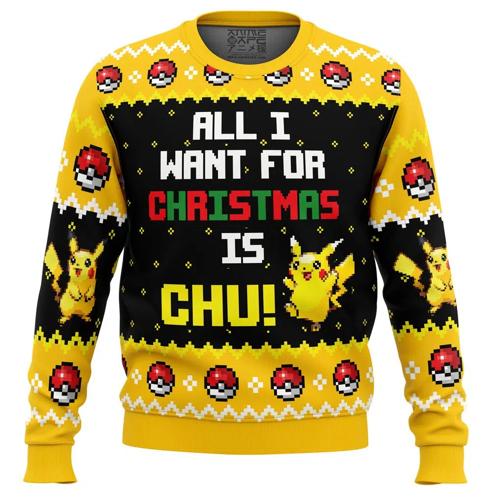 Anime PKM All I Want Pikachu PKM Ugly Christmas Sweater