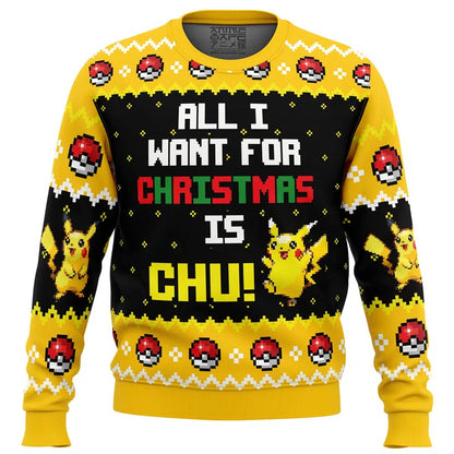 Anime PKM All I Want Pikachu PKM Ugly Christmas Sweater