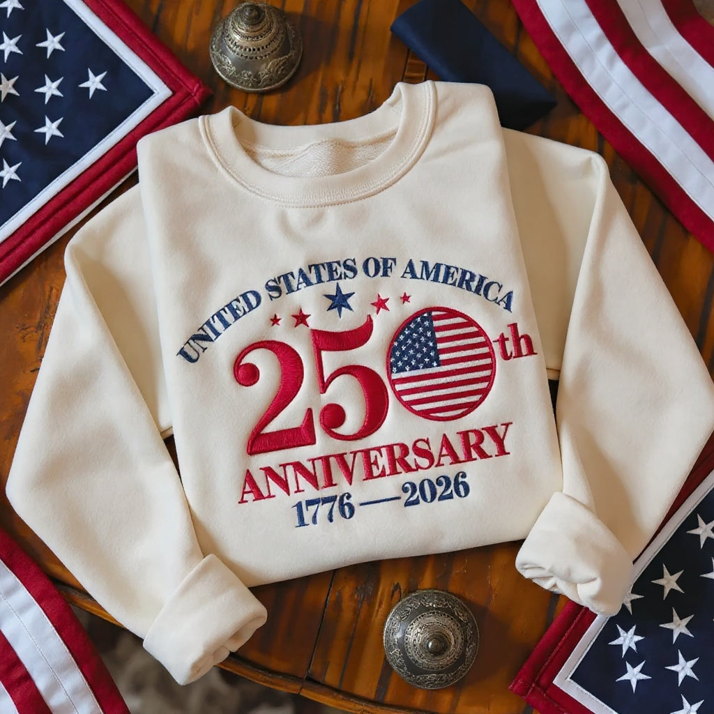 Embroidered USA 250th Anniversary 1776–2026 Patriotic American Hoodie Sweatshirt T-Shirt