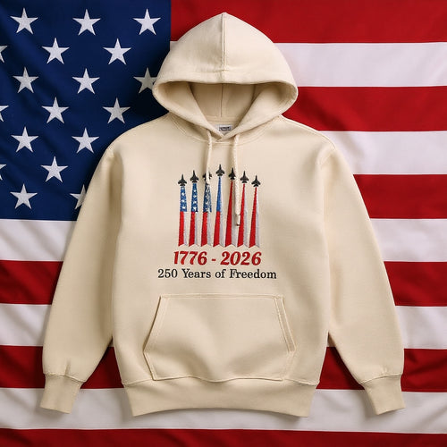 USA 250th Anniversary, Embroidered 1776–2026 250 Years of Freedom Hoodie, Patriotic American Hoodie Sweatshirt T-Shirt