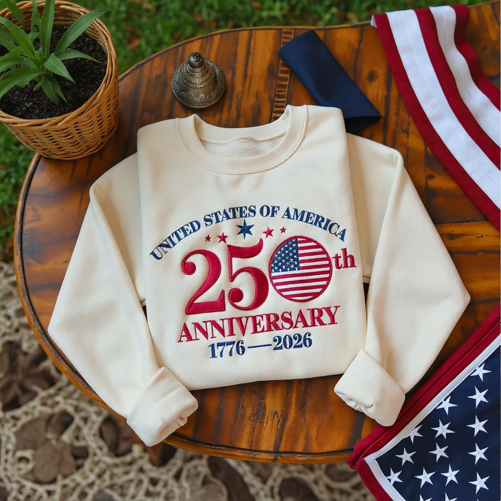 Embroidered USA 250th Anniversary 1776–2026 Patriotic American Hoodie Sweatshirt T-Shirt