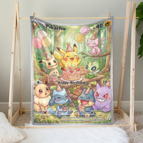PKM Pikachu Birthday Gift Custom Fleece Blanket