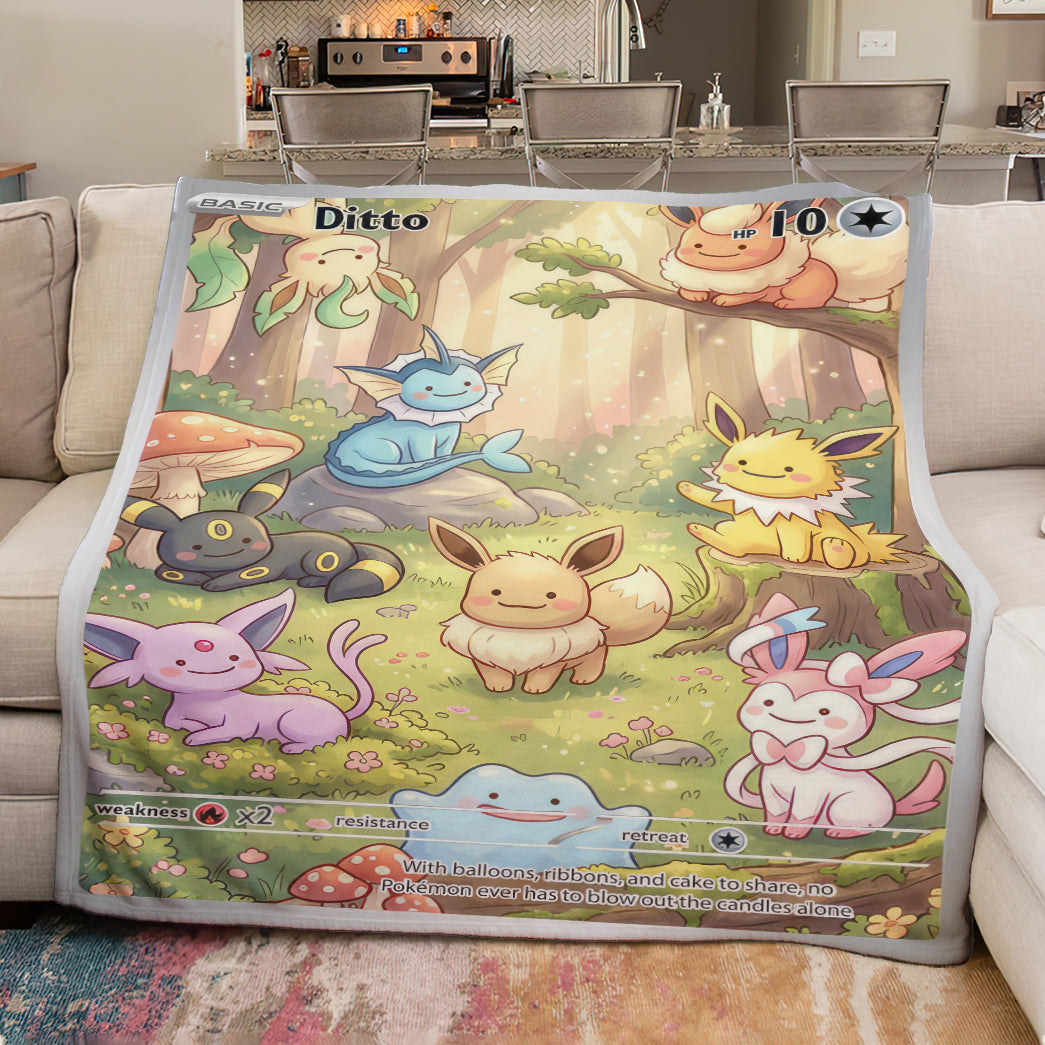 PKM Ditto And Eevee Evolution Custom Fleece Blanket