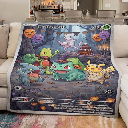 PKM Bulbasaur Happy Halloween Custom Fleece Blanket