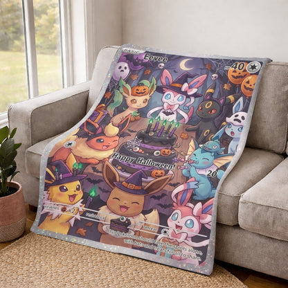 PKM Eevee Evolution Happy Halloween Custom Fleece Blanket