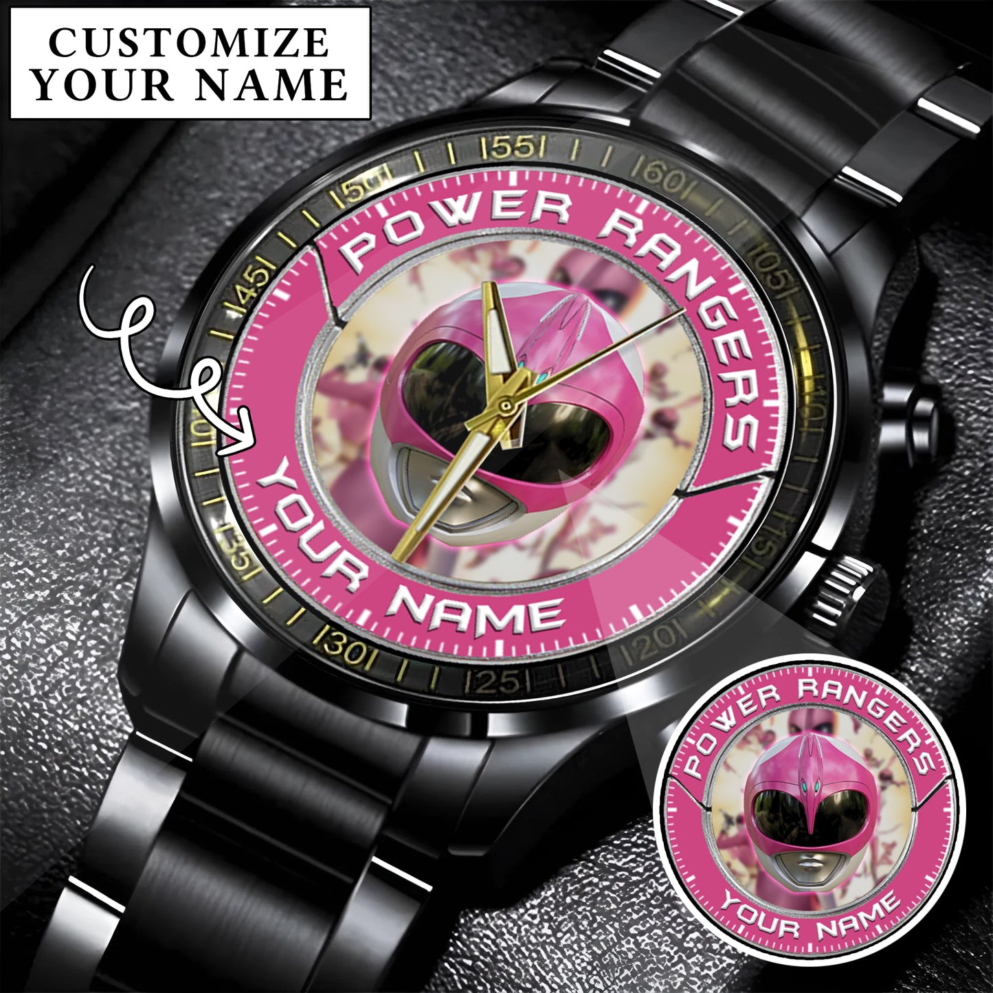 Mighty Morphin Power Rangers Pink Ranger Helmet Custom Name Watch