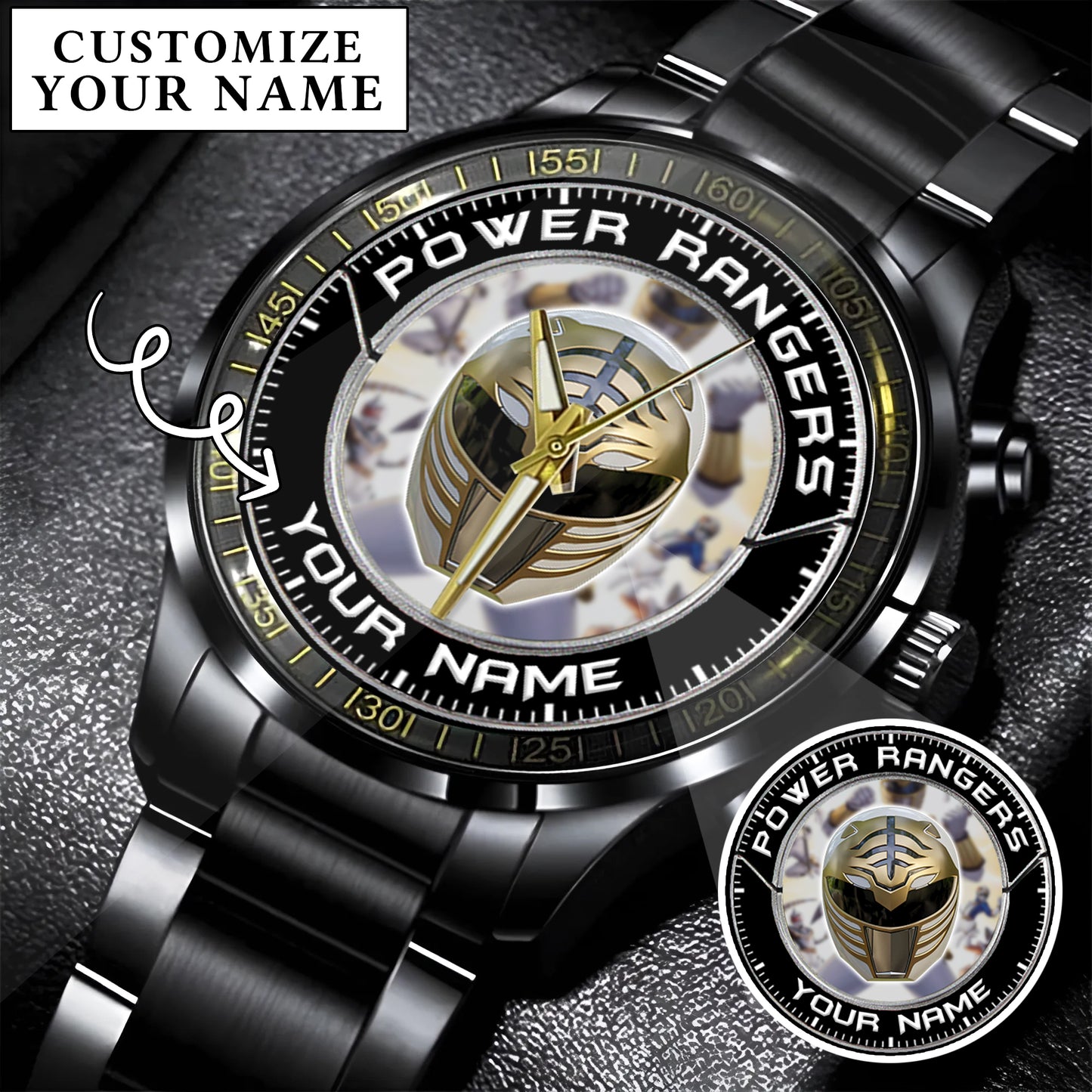 Mighty Morphin Power Rangers White Ranger Helmet Custom Name Watch